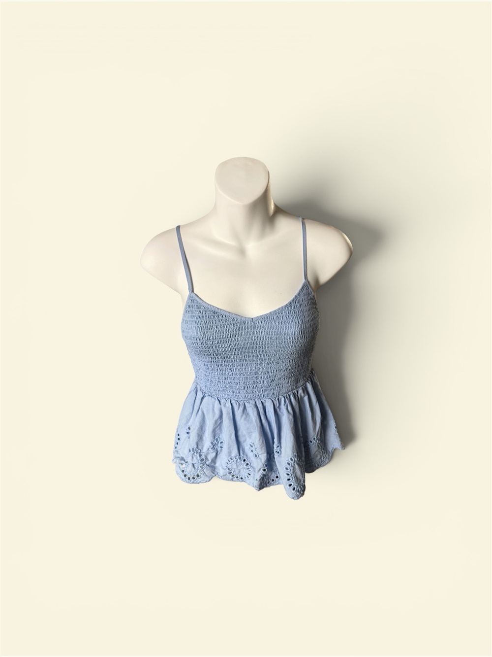 Smocked Peplum Cami Top in Light Blue